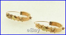 Antique 1860-1880 Hand Made 14 kt Rose Gold Victorian Hoop Earrings