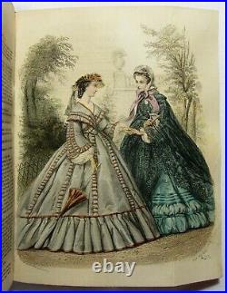 Antique 1862 BELLE ASSEMBLEE Bound Lady's Magazine HAND COLORED FASHION PLATES