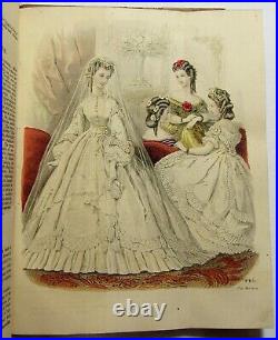 Antique 1862 BELLE ASSEMBLEE Bound Lady's Magazine HAND COLORED FASHION PLATES