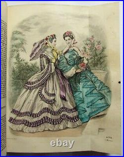 Antique 1862 BELLE ASSEMBLEE Bound Lady's Magazine HAND COLORED FASHION PLATES