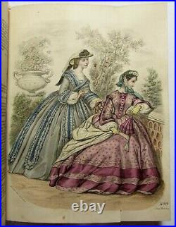 Antique 1862 BELLE ASSEMBLEE Bound Lady's Magazine HAND COLORED FASHION PLATES