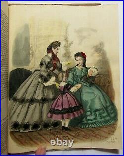 Antique 1862 BELLE ASSEMBLEE Bound Lady's Magazine HAND COLORED FASHION PLATES