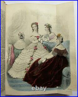 Antique 1862 BELLE ASSEMBLEE Bound Lady's Magazine HAND COLORED FASHION PLATES