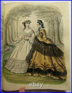 Antique 1862 BELLE ASSEMBLEE Bound Lady's Magazine HAND COLORED FASHION PLATES