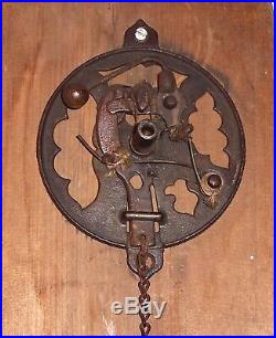 Antique 1874 Victorian Bronze Hand Pull Chain Door Bell, Mechanism, Wall Section