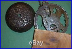 Antique 1874 Victorian Bronze Hand Pull Chain Door Bell, Mechanism, Wall Section