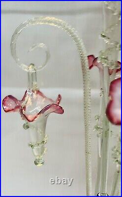 Antique 1880 Victorian Epergne Cranberry/Ruby Glass Center Trumpet & 4 Baskets