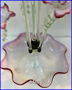 Antique 1880 Victorian Epergne Cranberry/Ruby Glass Center Trumpet & 4 Baskets