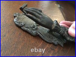 Antique 1880 Xlarge Cast Iron Victorian Lady Hand Paper Clip Note Clip
