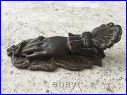 Antique 1880 Xlarge Cast Iron Victorian Lady Hand Paper Clip Note Clip