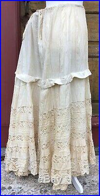 Antique 1880's Victorian Lace Bustle Petticoat 18 Of Hand Made Lace And Pintuck