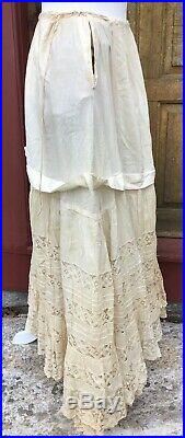 Antique 1880's Victorian Lace Bustle Petticoat 18 Of Hand Made Lace And Pintuck