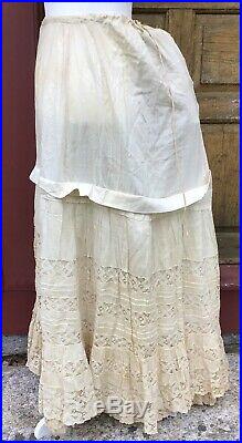 Antique 1880's Victorian Lace Bustle Petticoat 18 Of Hand Made Lace And Pintuck