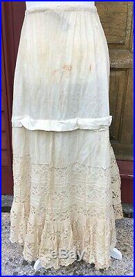 Antique 1880's Victorian Lace Bustle Petticoat 18 Of Hand Made Lace And Pintuck