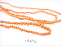 Antique 1880s Victorian Hand Carved Salmon Coral Graduated Long 44 Necklace