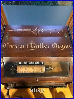 Antique 1887 CONCERT ROLLER ORGAN Hand Crank Victorian Music Box With 23 Cobs