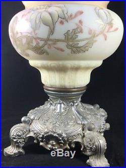Antique 1890's Victorian Hand Painted Floral Oil Parlor Banquet GWTW Lamp