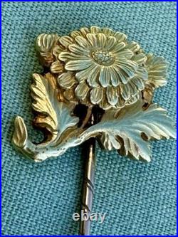 Antique 18K Gold Floral Stick Pin Chrysanthemum Victorian Hand Engraved 2.2g Antique 18K Gold Floral Stick Pin Chrysanthemum Victorian Hand Engraved 2.2g