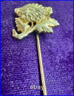 Antique 18K Gold Floral Stick Pin Chrysanthemum Victorian Hand Engraved 2.2g Antique 18K Gold Floral Stick Pin Chrysanthemum Victorian Hand Engraved 2.2g