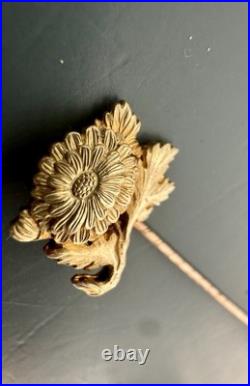 Antique 18K Gold Floral Stick Pin Chrysanthemum Victorian Hand Engraved 2.2g Antique 18K Gold Floral Stick Pin Chrysanthemum Victorian Hand Engraved 2.2g