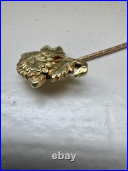 Antique 18K Gold Floral Stick Pin Chrysanthemum Victorian Hand Engraved 2.2g Antique 18K Gold Floral Stick Pin Chrysanthemum Victorian Hand Engraved 2.2g