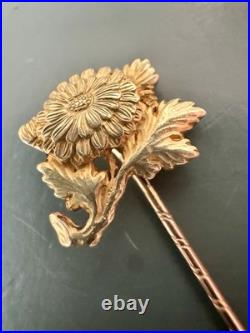 Antique 18K Gold Floral Stick Pin Chrysanthemum Victorian Hand Engraved 2.2g Antique 18K Gold Floral Stick Pin Chrysanthemum Victorian Hand Engraved 2.2g