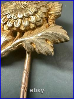 Antique 18K Gold Floral Stick Pin Chrysanthemum Victorian Hand Engraved 2.2g Antique 18K Gold Floral Stick Pin Chrysanthemum Victorian Hand Engraved 2.2g