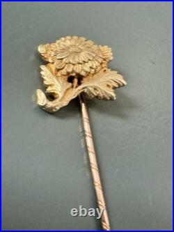 Antique 18K Gold Floral Stick Pin Chrysanthemum Victorian Hand Engraved 2.2g Antique 18K Gold Floral Stick Pin Chrysanthemum Victorian Hand Engraved 2.2g