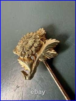 Antique 18K Gold Floral Stick Pin Chrysanthemum Victorian Hand Engraved 2.2g Antique 18K Gold Floral Stick Pin Chrysanthemum Victorian Hand Engraved 2.2g