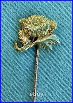 Antique 18K Gold Floral Stick Pin Chrysanthemum Victorian Hand Engraved 2.2g Antique 18K Gold Floral Stick Pin Chrysanthemum Victorian Hand Engraved 2.2g