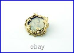 Antique 18K Gold Hand Painted Victorian Miniature Portrait Brooch Pin #391