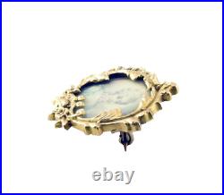 Antique 18K Gold Hand Painted Victorian Miniature Portrait Brooch Pin #391