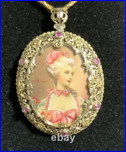 Antique 18K Vintage Hand Painted Victorian Portrait Pendant Brooch Italy