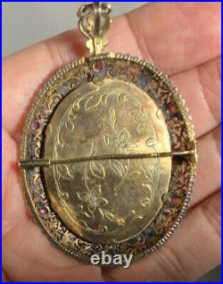 Antique 18K Vintage Hand Painted Victorian Portrait Pendant Brooch Italy