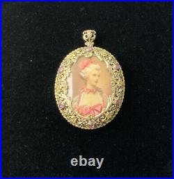 Antique 18K Vintage Hand Painted Victorian Portrait Pendant Brooch Italy