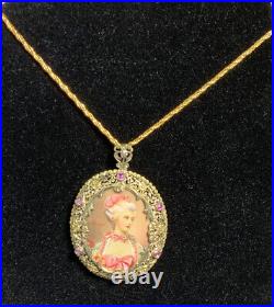 Antique 18K Vintage Hand Painted Victorian Portrait Pendant Brooch Italy