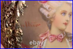 Antique 18K Vintage Hand Painted Victorian Portrait Pendant Brooch Italy