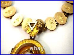 Antique 18 Victorian hand Painted Ceramic Double Photo Locket Necklace