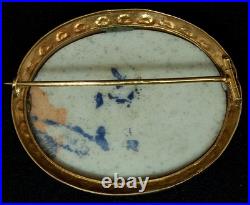Antique 18k Gold Pin 1800's Victorian Portrait European Hand Painted