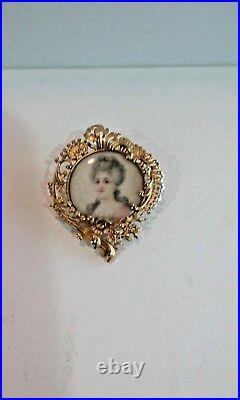 Antique 18k Yellow Gold Hand Painted Victorian Miniature Brooch Pin
