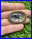 Antique 1900s Victorian Mourning Swallow Reverse Painted Bubble Glass Pin Brooch