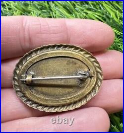 Antique 1900s Victorian Mourning Swallow Reverse Painted Bubble Glass Pin Brooch