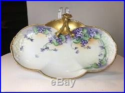 Antique 1901 Guerin Limoges France Bavaria Handled Tray Hand Painted Gold Floral