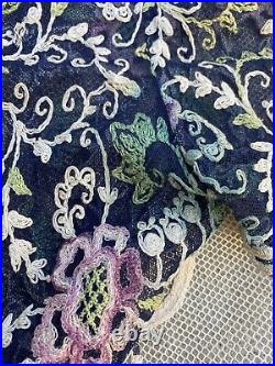 Antique 1930s Vionnet Paris Blue Net Dress Blouse Floral Hand Embroidery Vintage