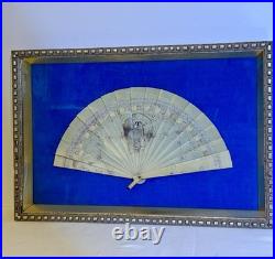 Antique 19thC Hand Painted French Fan Gold Gilded Shadow Box Victorian Wall Art