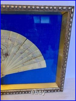 Antique 19thC Hand Painted French Fan Gold Gilded Shadow Box Victorian Wall Art