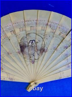 Antique 19thC Hand Painted French Fan Gold Gilded Shadow Box Victorian Wall Art