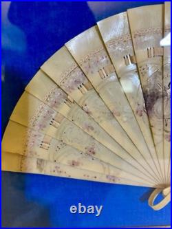 Antique 19thC Hand Painted French Fan Gold Gilded Shadow Box Victorian Wall Art