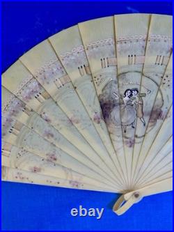 Antique 19thC Hand Painted French Fan Gold Gilded Shadow Box Victorian Wall Art