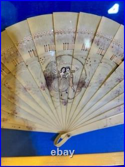 Antique 19thC Hand Painted French Fan Gold Gilded Shadow Box Victorian Wall Art